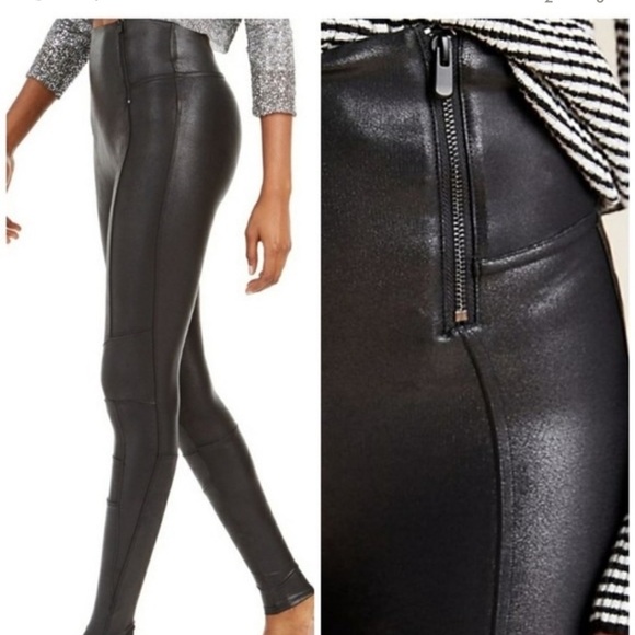 16. Spanx Faux-Leather Hip Zip Leggings in Very Black - Sexy and Posh! - Picture 1 of 16